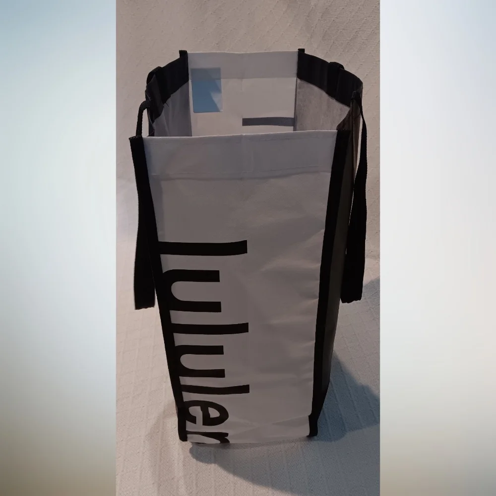Lululemon Reusable Tote Bag with Snap-On Button and Handles Black White